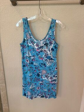 Lilly Pulitzer Aqua Tropical Sailboat Tank Dress. Size S.